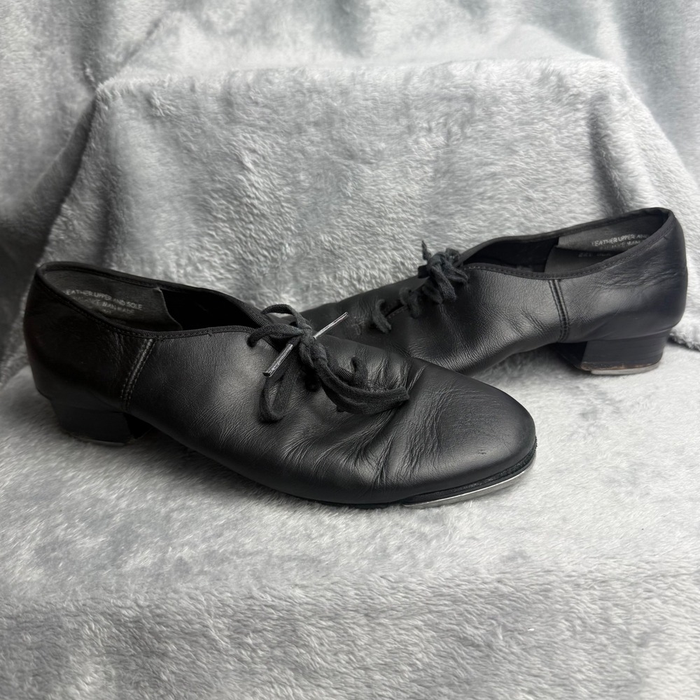 Capezio 221 Black Leather Tele Tone Tap Shoes Mens 7 M Dance Oxford